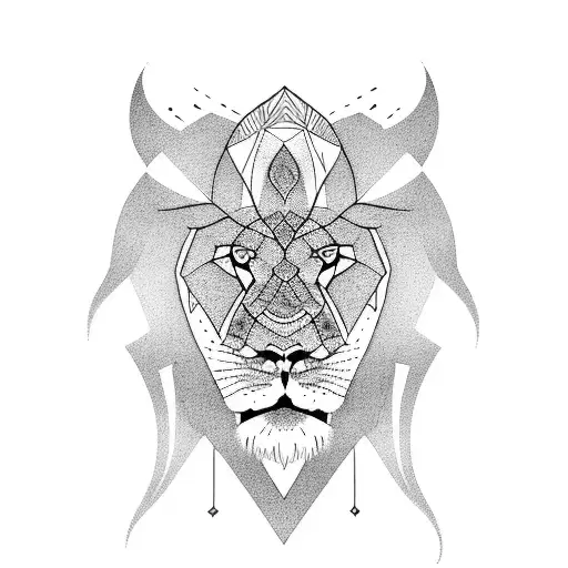 Geometric Lion Black And White Mixed With A Tiger With An African Symbol
