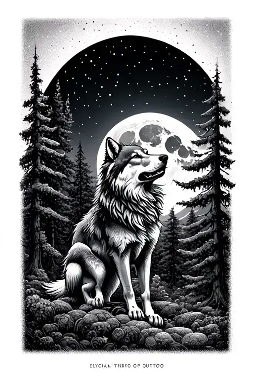 A Wolf Howls At The Moon In The Forest Scene