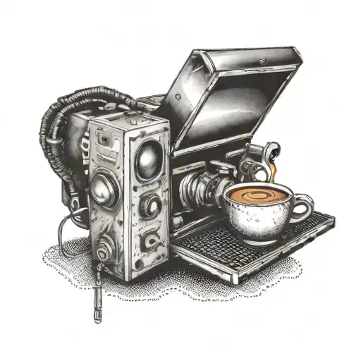 A Computer Monitor Displaying A Steamy Cup Of Coffee With A Camera Hanging From The Edge