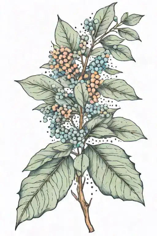 Eucalyptus Branch With Co-ordinates And A Rainbow