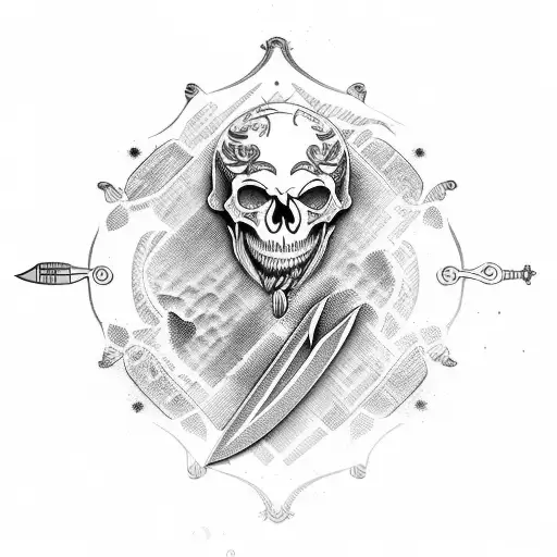 Knife With Chinese Skull