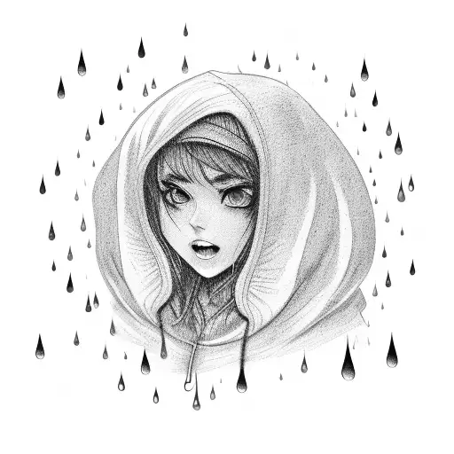 Rainfall On Person In The Distance With Black Hoodie On