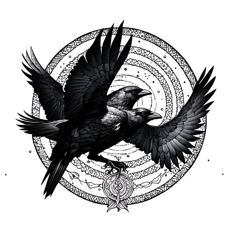 Pagan Symbolism Including Crow Flying
