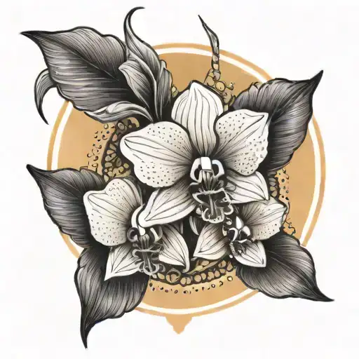 Sunset Emblem Surrounded By An Orchid