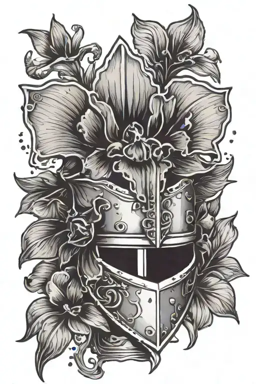 Simple Knight's Helm With Orchid Flower And Sun Setting
