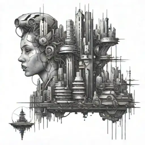 A Futuristic Cyberpunk Cityscape With Hidden Elements Representing The Client's Children