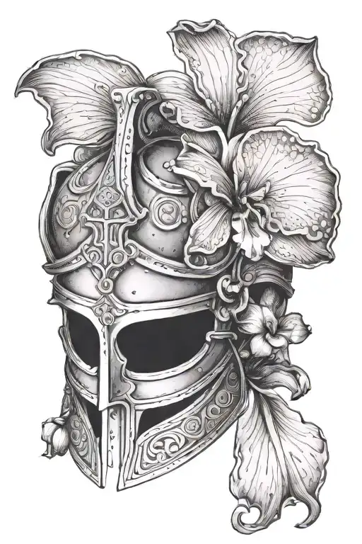 Greek Knight's Helmet With Orchid Flower