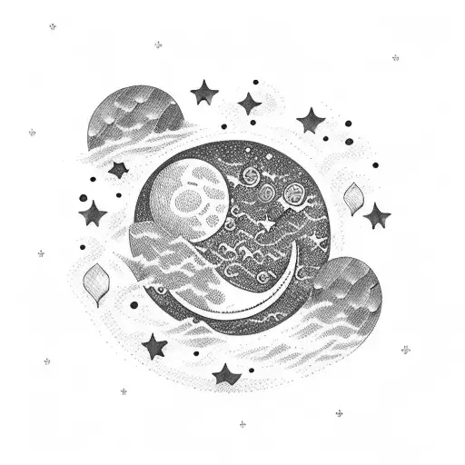 Moon With Tide And Stars