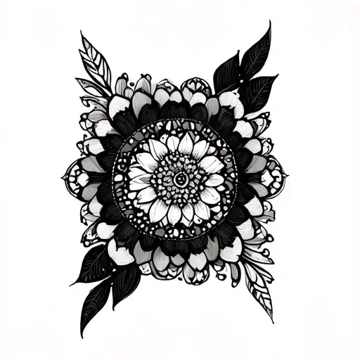 Mandala Elongated Upper And Lower Half Of Different Half Floral The Other Geometrically Dottw