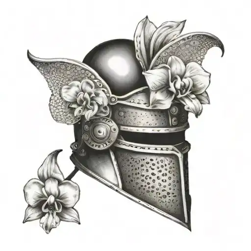 Knight's Helmet With Single Orchid Flower