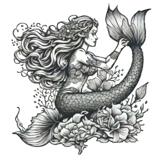 A Mermaid Gracefully Swimming Around A Heart-shaped Coral Reef