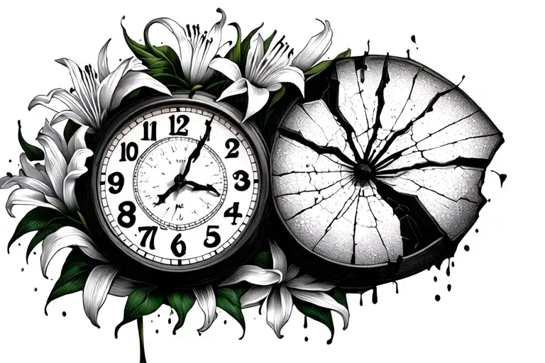 A Broken Clock Leaking Its Numbers As Spider Lilies Bloom Around It