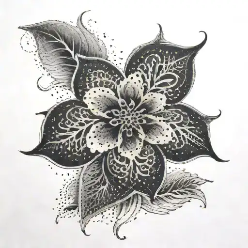 A Black Out Tattoo Of A Single Intricate Flower Design