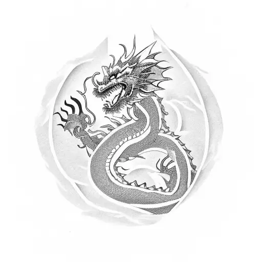 Simple Chinese Dragon Whose Body Is In The Shape Of The Leo Sign Symbol
