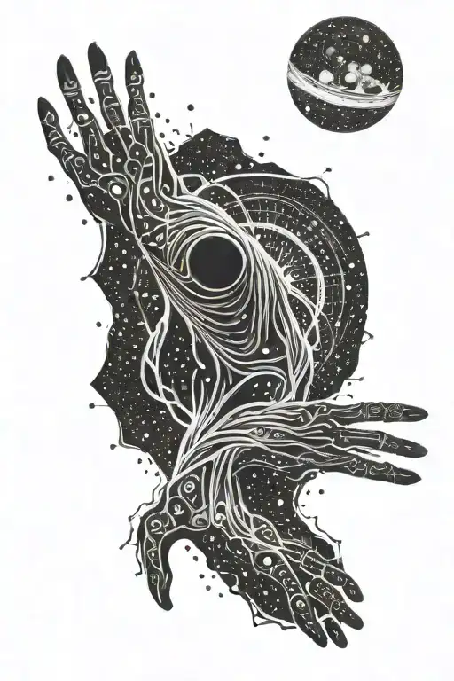 A Ghostly Figure Reaching Out Towards A Black Hole In Space