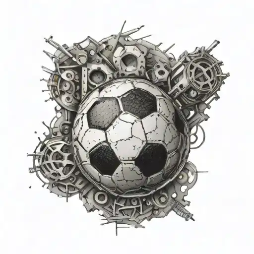 An Intricate Tattoo Of A Soccer Ball Morphing Into An Engine