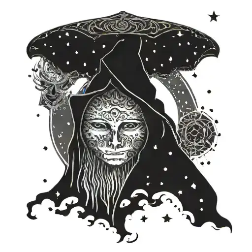 Dark Cloak Floating And Inside The Cloak Stars And Sunrise