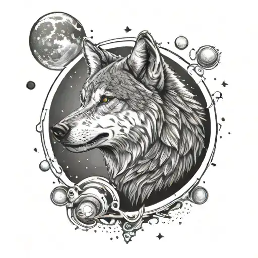 A Wolf Howling At The Moon With A 3D Printer In The Background