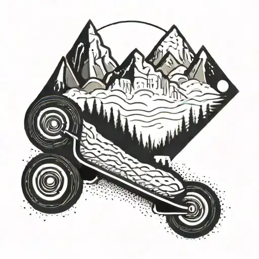 A Minimalist Mountain Range With Skateboard Wheels As Peaks