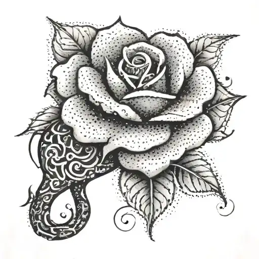 A Dotwork Tattoo Of A Chicano-style Rose With An Elephant Silhouette Hidden In The Petals