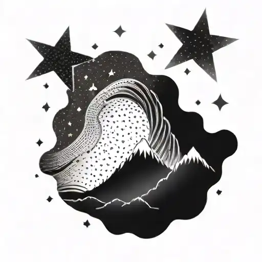 Mountain Wave With 3 Stars Over Mountains