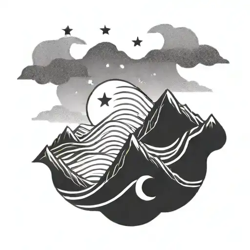 Mountain Wave With 3 Stars Over Mountains
