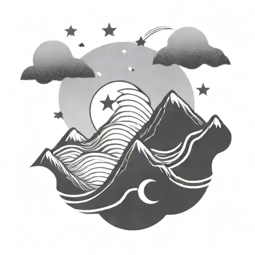 Mountain Wave With 3 Stars Over Mountains