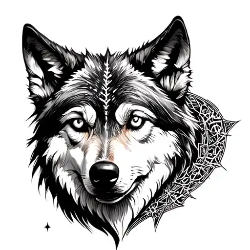 A Wolf With Magical Elements Like Glowing Eyes And Runes