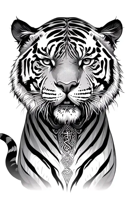 A Tiger With Magical Elements Like Runes