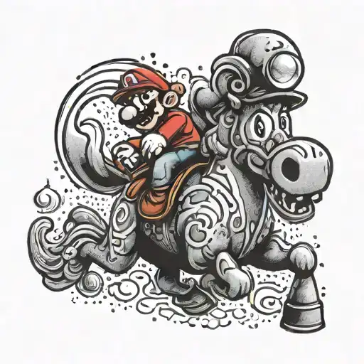 Supermario On A Horse With Lava Lamp In Left Hand