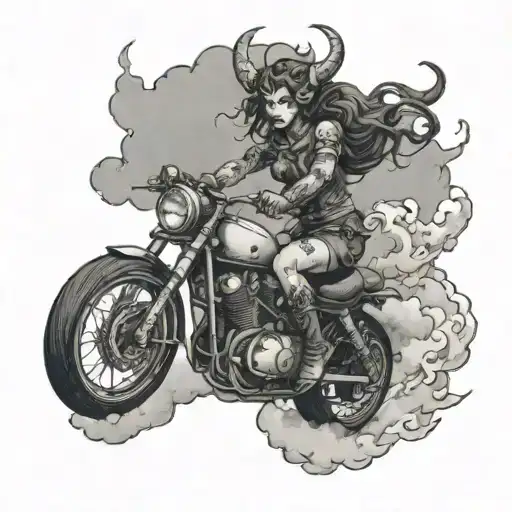 A Demon Girl Riding A Motorcycle Through A Storm Of Dark Clouds