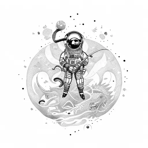 Cosmonaut Fighting With Dragon