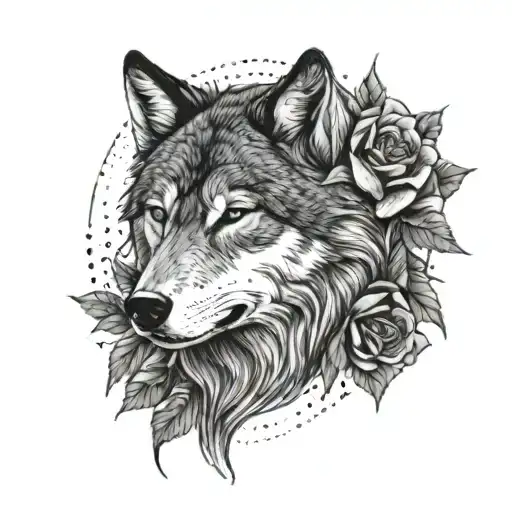 Wolf And Roses Surrounding