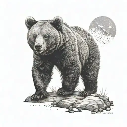A Dotwork Tattoo Of A Bear Cub Exploring The Wilderness Of Somiedo National Park