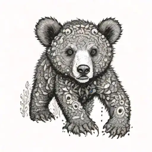 A Dotwork Tattoo Of A Bear Cub Exploring The Wilderness Of Somiedo National Park