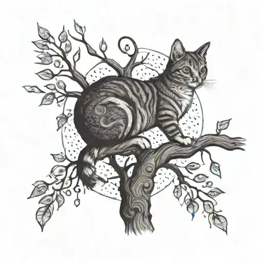 A Cat Playing In A Tree Symbolizing Peace Crowed Around Hearts