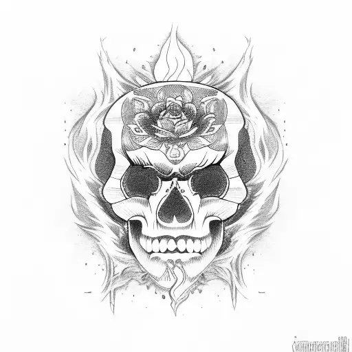 Japanese Style Skull With Fire