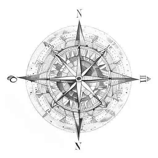 Old Fashioned Map Of The Continents With A Mandala Style Old Fashioned Compass