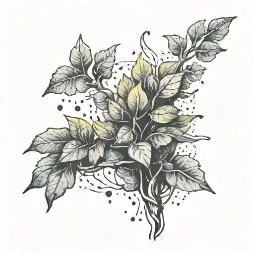 A Tattoo Design Of A Plant Growing Out Of A Climbing Wall With Leaves Floating Around It