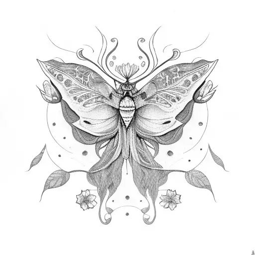 Medusa With Luna Moth And Flowers