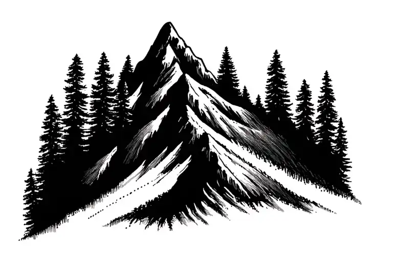 Mountain With Pine Tree Silhouette