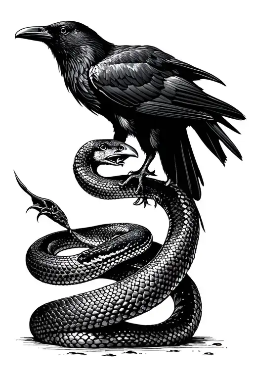 A Snake Strangling A Crow
