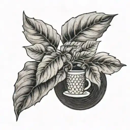 A Dotwork Tattoo Of A Coffee Plant Growing Out Of A Vinyl Record With Mika's Name In The Leaves