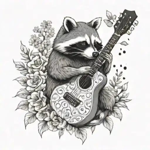 A Raccoon Playing A Guitar In A Garden
