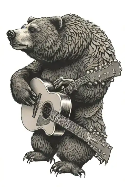 A Tattoo Design Featuring A Bear And A Guitar To Represent Family And Music
