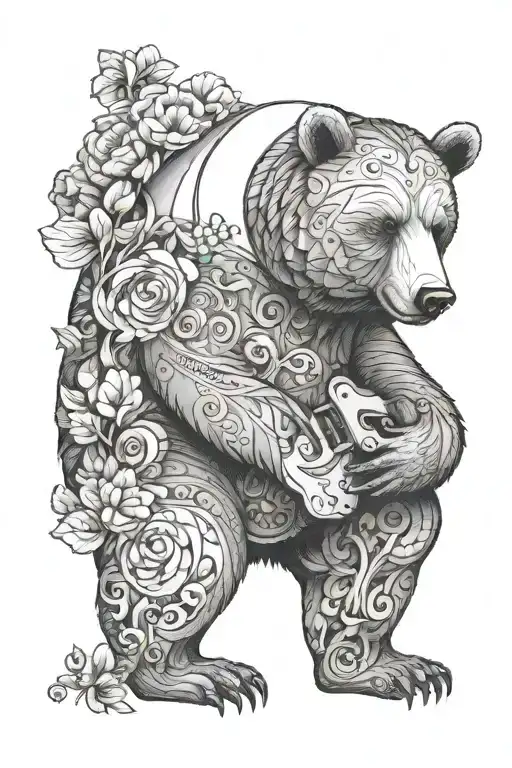 A Tattoo Design Featuring A Bear To Represent Family And Music