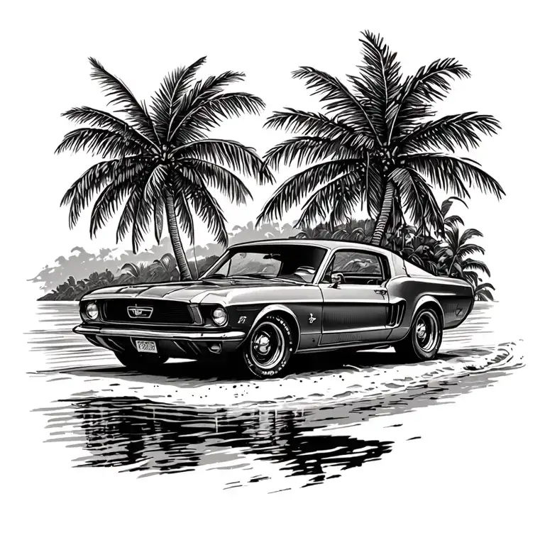 Vintage Car Cruising Along A Tropical Beach