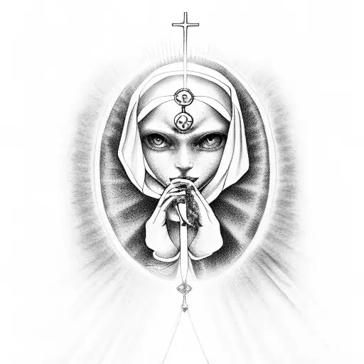 Nuns Hand Rosary With Eyes And Halo