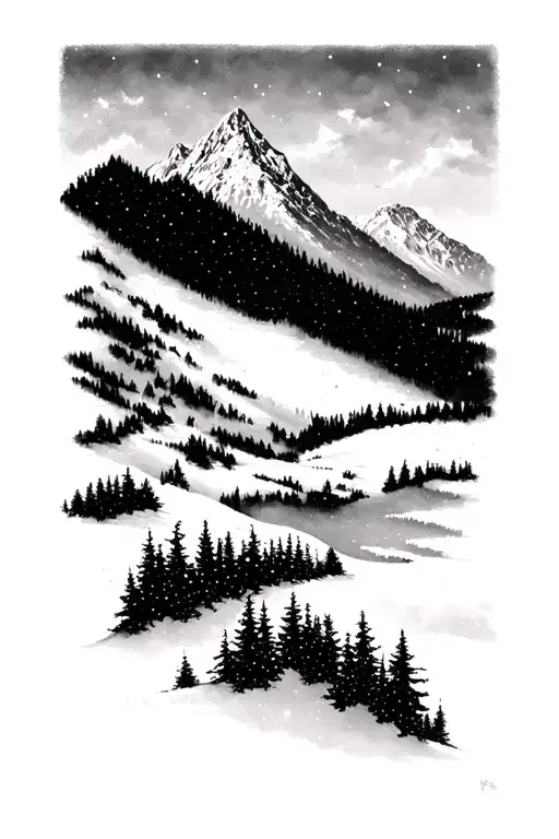 Mountain And Snow Forest