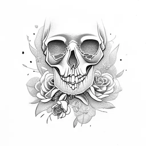 Women In Hood Holding In Hands Skull With Flowers